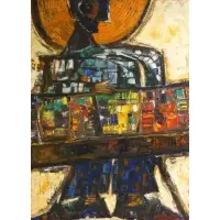 Ramón Oviedo, Ramon Oviedo, Dominican, b, Modernist Oil on Canvas of a Musician