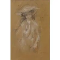 Abel Faivre, With original Nancy Bouchard, Paris label verso, Pencil and Charcoal of Nude with Swan