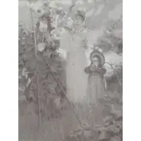 Frank V. Dumond, En Grisaille, Oil on Canvas of Mother with Children in Landscape