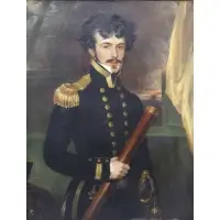 William Derby, Old label with identifying inscription on original frame, 19th Century Oil/Canvas Portrait of Lieutenant Richardson, Bombay Marine