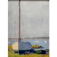 Harry Neyland, Harry A. Neyland, American - Massachusetts, 1877 - 1958, Oil on Board of Sailboat at Shore