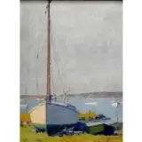 Harry Neyland, Harry A. Neyland, American - Massachusetts, 1877 - 1958, Oil on Board of Sailboat at Shore