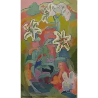 William Schumacher, William Emile Schumacher, American, 1870 - 1931, 1916 Oil/Canvas Still Life Lillies