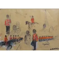 Arbit Blatas, Arbit Blatas, Lithuanian- American, 1908 - 1999, Mixed Media on Stationary of London Guards