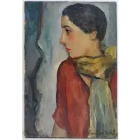 Pierre Ernest Kohl, Pierre-Ernest Kohl, French, 1897 - 1985, Oil on Canvas of Woman in a Scarf