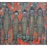 Delbridge Honanie, Coochsiwukioma, Oil on Canvas of Five Hopi Figures