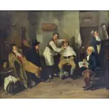 S. E Banks, Untitled, 19th C. Oil on Canvas Barbershop Scene
