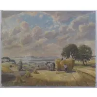 Joseph Rolf Knobloch, Josef Rolf Knobloch, Czech, 1891 - 1964, Oil on Canvas of Figures Harvesting Wheat