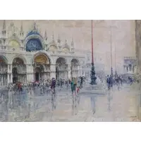 Luigi Pagan, Luigi Pagan, Italian, 1907 - 1980, Oil on Canvas of Piazza San Marco