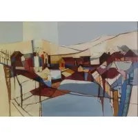Robert Moskowitz, Robert S. Moskowitz, American - New York, b, Oil on Canvas Modernist Harbor