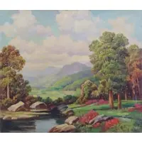 Frank Farruzza, Frank Ferruzza, American, 1912 - 1984, Oil on Canvas Spring Landscape