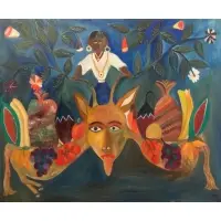 Gerard Paul, G. Paul, Oil on Canvas of Figure with Bountiful Harvest