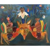 Gerard Paul, G. Paul, Oil on Canvas of Figure with Bountiful Harvest
