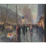 Vladamir Lazarev, Boulevard Des Halien., Oil on Canvas "Boulevard Des Halien." Signed, dated 1953 and titled lower left