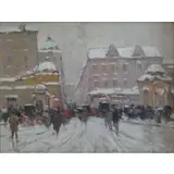 Romolo Leone, Romolo Leone, Italian, active in France, 1883 - 1958, Oil on Panel Winter Street Scene