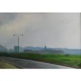 Carolina Landea Burchard, Parque Arauco., Oil on Canvas of a Desolate Road "Parque Arauco." Signed lower right