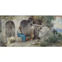 François Lafon, Francois Lafon, French, 1845 - 1945, Oil on Board of Jesus and the Woman at the Well
