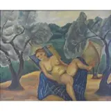 Manuel Boccini, Nude In Hammock., 1928 Oil on Canvas "Nude In Hammock." Signed lower left