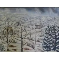 Untitled by Manuel Boccini, Oil on Canvas Winter Landscape with Houses, sold Jun 2013