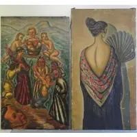 Manuel Boccini, Le Chale Espagnol (Spanish Shawl), Two Large Oils on Canvas