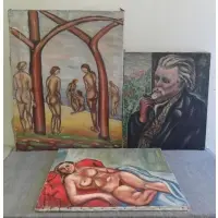 Baigneuses (Bathers) by Manuel Boccini, 3 Oils on Canvas of Figures, sold Jun 2013