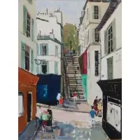 Jacques Bouyssou, L'Escalier, Oil on Canvas "L'Escalier" Signed lower left