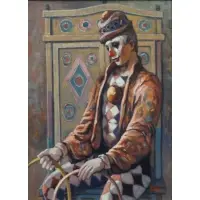 Philippe Alfieri, Plaque on frame, 20th C. Oil on Canvas of a Clown
