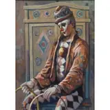 Philippe Alfieri, Plaque on frame, 20th C. Oil on Canvas of a Clown