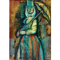 Louis Solari, Luis Alberto Solari, Uruguay, 1918 - 1993, Mixed Media Collage of Lady with Umbrella