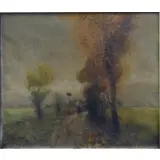 Bela Besnyo, Untitled, 19th C. Oil on Canvas of Traveler on a Path