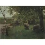 Willem Steelink, Sheep Under the Trees., Oil on Canvas "Sheep Under the Trees." Signed lower right