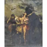 Évariste-Vital Luminais, Classical Battle Scene with Warriors and Horses, Oil on Canvas