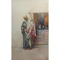 Roma. by Mariano de Franceschi, Watercolor of an Orientalist Market Vendor, sold Jun 2013