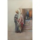 Mariano de Franceschi, Roma., Watercolor of an Orientalist Market Vendor