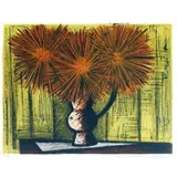 Bernard Buffet, Dahlias Sur Fond Jaune., Lithograph "Dahlias Sur Fond Jaune." Pencil signed lower right