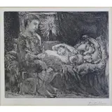 Pablo Picasso, Garcon et Dormeuse a la Chandelle., Etching and Aquatint "Garcon et Dormeuse a la Chandelle." Plate 26 from La Suite Vollard
