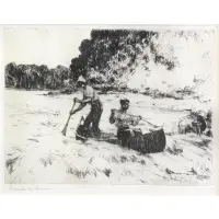 Frank Benson, Running the Rapids., Etching