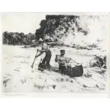 Frank Benson, Running the Rapids., Etching