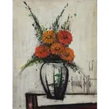 Bernard Buffet, Soucis Oranges, Oil on Canvas "Soucis Oranges" Floral Still Life