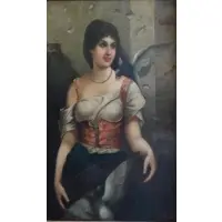 Al Brentano, Untitled, 19th C. Oil on Canvas of Woman with Pigeon