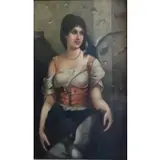 Al Brentano, Untitled, 19th C. Oil on Canvas of Woman with Pigeon