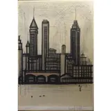 Bernard Buffet, Lower Manhattan skyline, Lithograph of New York