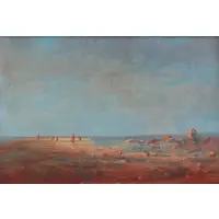 Richard Mayhew, Ethereal Coastal Landscape with Figures, Oil on Canvas