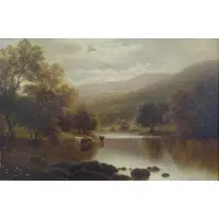 William Mellor, Faded inscription on canvas verso, old John Gibson Framers label on frame verso, Oil/Canvas Landscape with Cattle