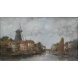Jacob Maris, On the Schelot., Oil on Canvas "On the Schelot." Faintly signed lower right