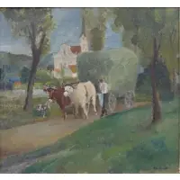 Erich Klossowski, Erich Klossowski, German/Polish-French, 1875 - 1949, Oil on Canvas of Ox-Drawn Wagon