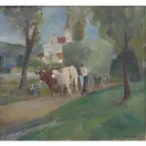 Erich Klossowski, Erich Klossowski, German/Polish-French, 1875 - 1949, Oil on Canvas of Ox-Drawn Wagon