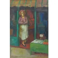 Alexander Minewski, Alexander Minewski, American - New York, 1917 - 1979, 1946 Oil/Canvas of Shopkeeper Signed and dated lower right