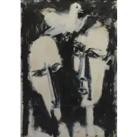 Bernard Lorjou, Bernard Lorjou, French, 1908 - 1986, Gouache of Two Figures and a Bird Signed lower center