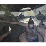 Chuck Connelly, Landscape With Towers, Large Oil on Canvas